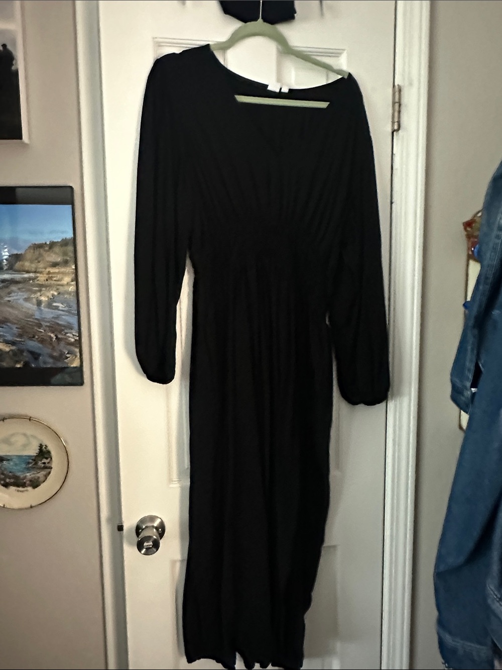 GAP Black Long Sleeve Maxi Dress with Gathered Waist